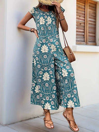 Perfee Printed Round Neck Cap Sleeve Wide Leg Jumpsuit 100100380311019 31 Affordable Fashion Under $100 Jerry's Apparel 