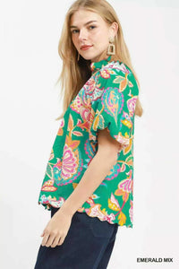 Umgee Mix Floral Print Scallop Hem Blouse 100100293621635 47 Affordable Fashion Under $100 Jerry's Apparel 