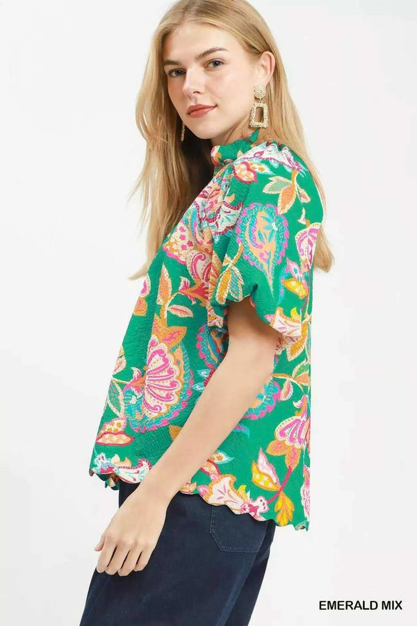 Umgee Mix Floral Print Scallop Hem Blouse 100100293621635 47 Affordable Fashion Under $100 Jerry's Apparel 