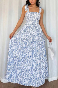 Floral Print Knot Straps High Waist Flared Maxi Dress 100100280670304 61 Gifts for Her Jerry's Apparel 