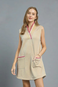 Umgee Frill Contrast Trim Sleeveless Mini Dress