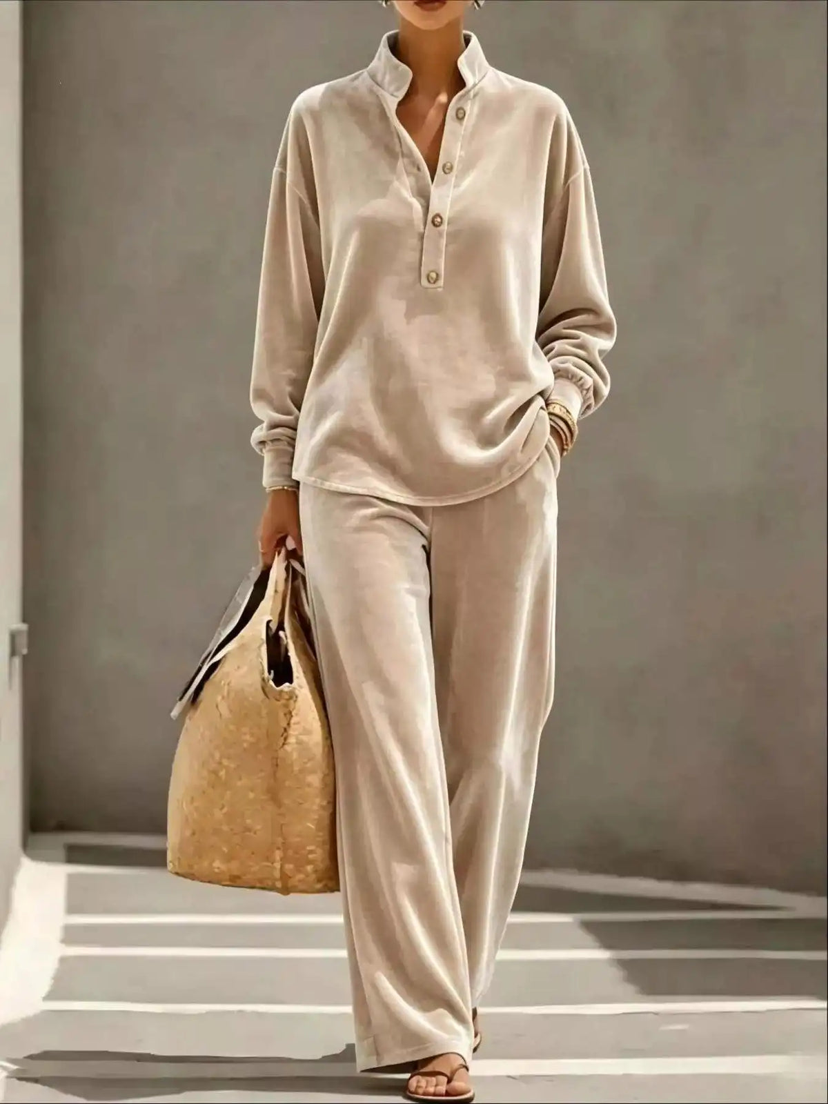 Full Size Half Button Top and Wide Leg Pants Set Plus Size 101001300812534 65 Affordable Fashion Under $100 Jerry's Apparel 
