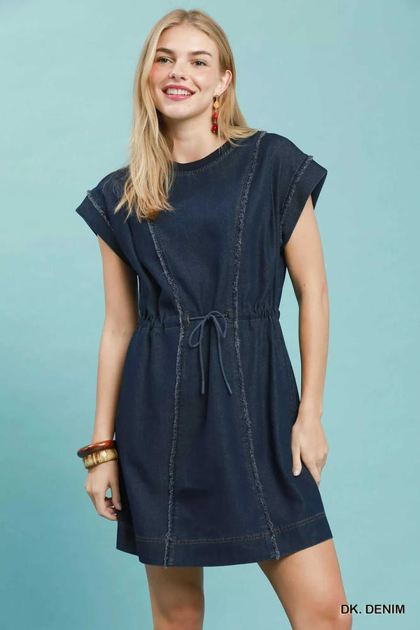 Umgee Drawstring Waist Frayed Denim Mini Dress 100100711441288 53 Affordable Fashion Under $100 Jerry's Apparel 