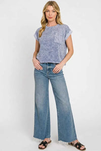 Zenana Halo Snow Washed Cotton Cuffed Short Sleeve Top 100100511521986 23 Affordable Fashion Under $100 Jerry's Apparel 