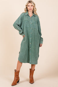 Mittoshop Mineral Wash Cotton Gauze Midi Shirt Dress