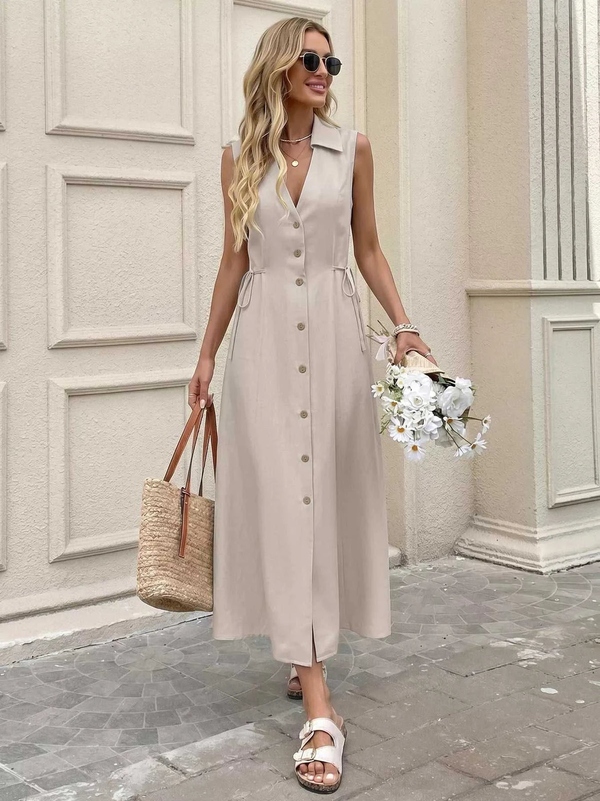 Sleeveless Button-Down Midi Dress 100100003480879 37 Women's Midi Dress Affordable Boutique Dresses Under $50 Jerry's Apparel 