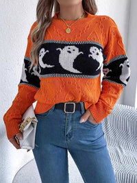 Halloween Ghost Pattern Textured Sweater 101002208811707 37 Affordable Fashion Under $100 Jerry's Apparel 