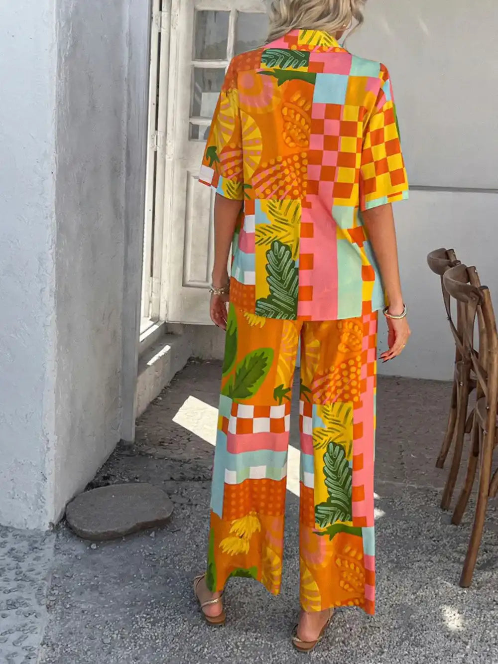 Devine Printed Button Down Shirt and Pants Set 100100774461792 54 Gifts for Her Jerry's Apparel 