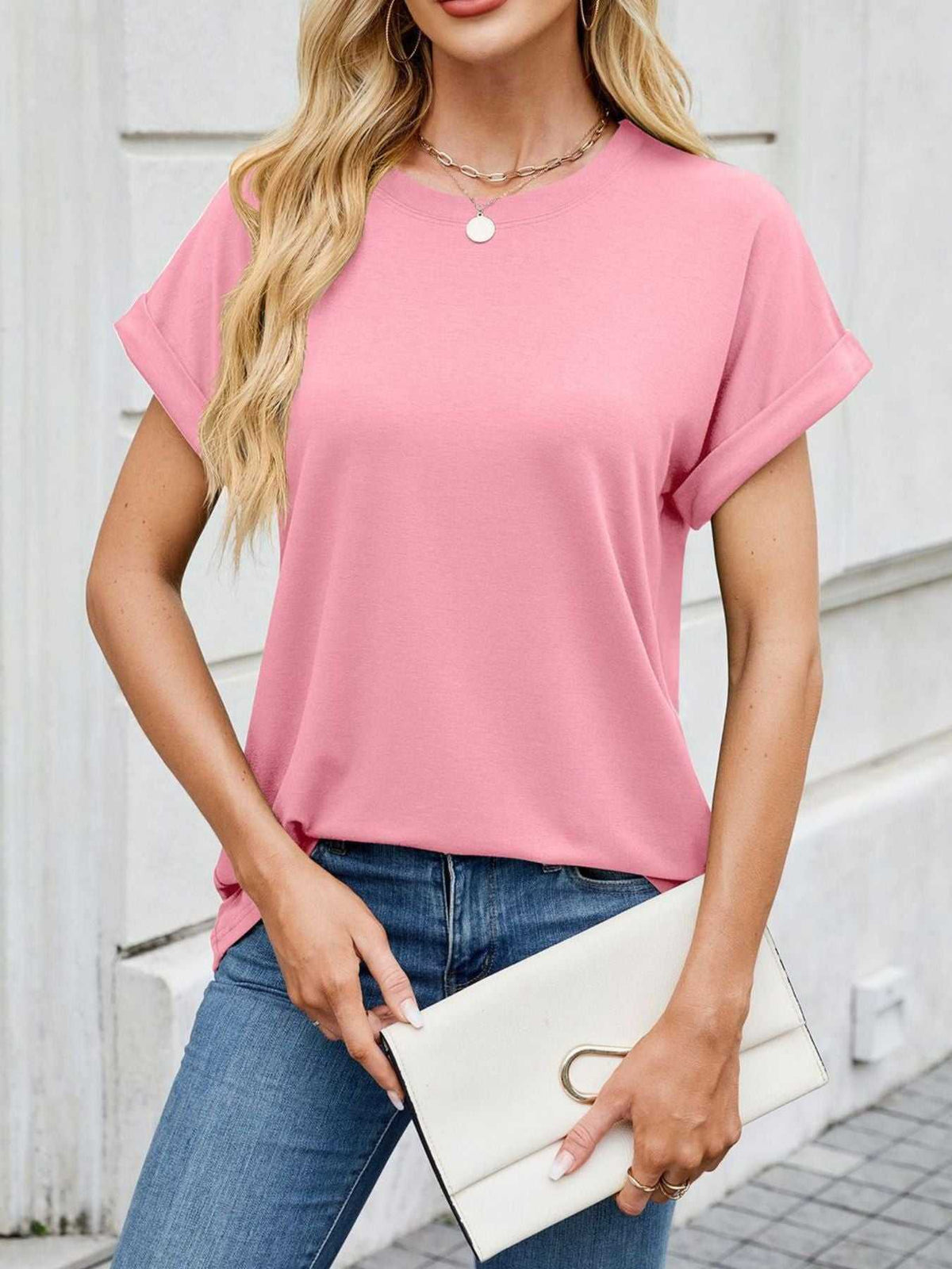 Casual Rolled Sleeve Solid Color T-Shirt 100100517201662 22 Affordable Fashion Under $100 Jerry's Apparel 