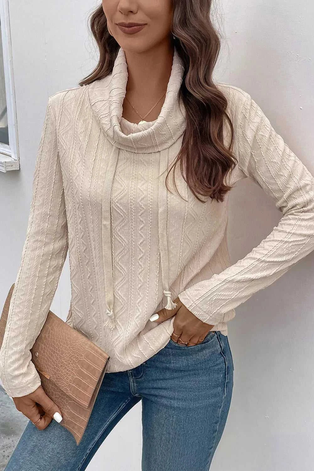 Perfee Tied Mock Neck Long Sleeve Knit Top 100100118084397 33 Affordable Fashion Under $100 Jerry's Apparel 