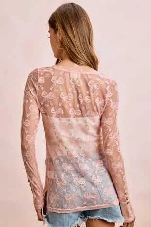 BiBi Bow Pattern Shrried V-neck Mesh Cardigan Top 100100638301325 44 Affordable Fashion Under $100 Jerry's Apparel 