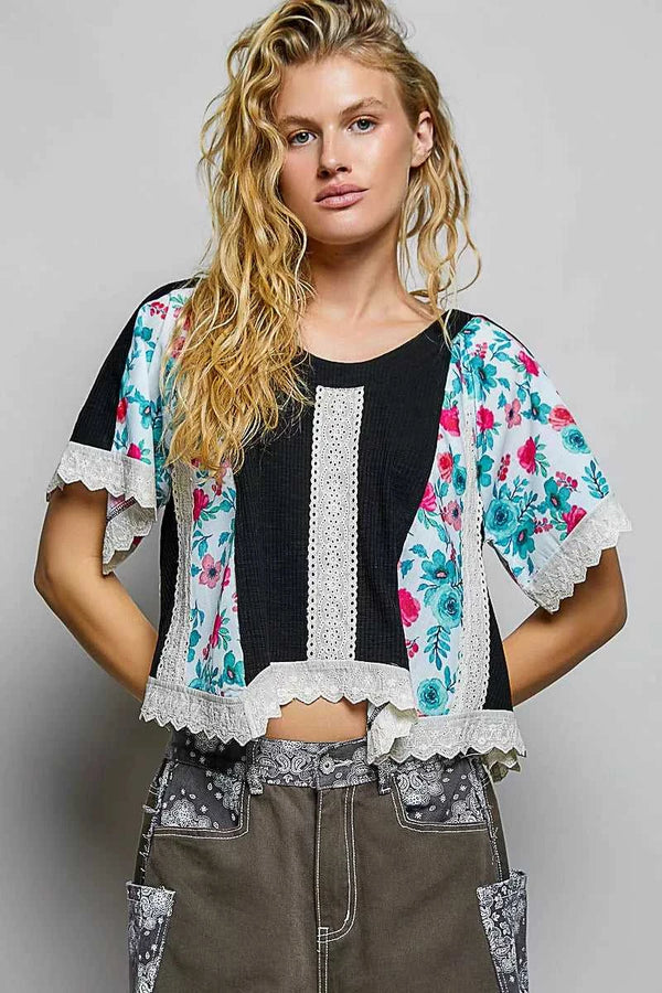 POL Round Neck Ribbed Cropped Top with Lace Detail 100100817091238 59 Affordable Fashion Under $100 Jerry's Apparel 