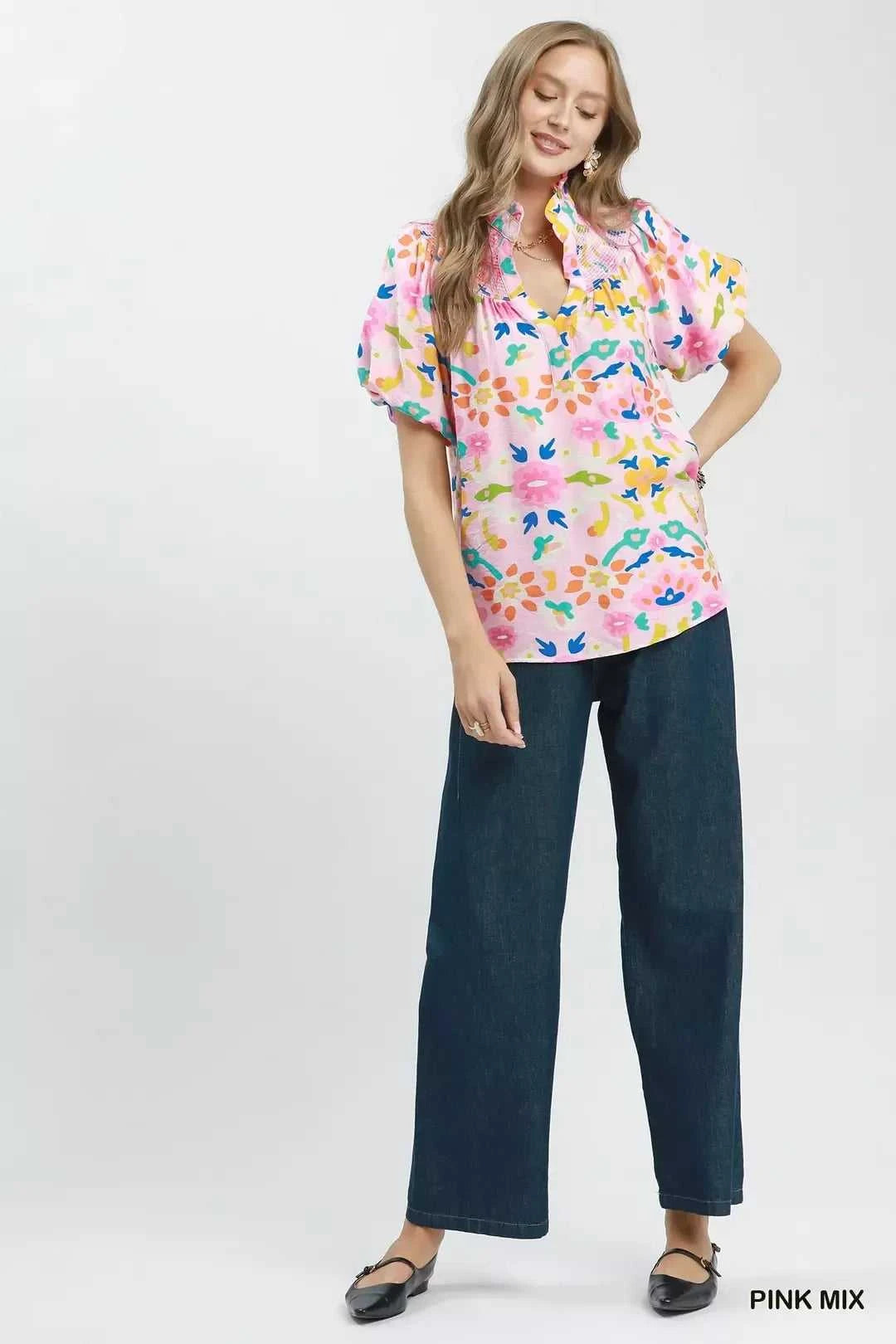 Umgee Folk Art Print Top with Smocked Detail 100100158761724 51 Affordable Fashion Under $100 Jerry's Apparel 