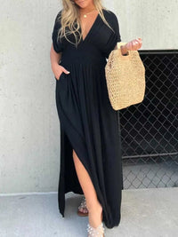 Full Size Slit V-Neck Smocked Waist Maxi Dress Plus Size 100100000480005 59 Gifts for Her Jerry's Apparel 
