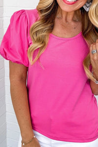 Casual Round Neck Bubble Sleeve T-Shirt