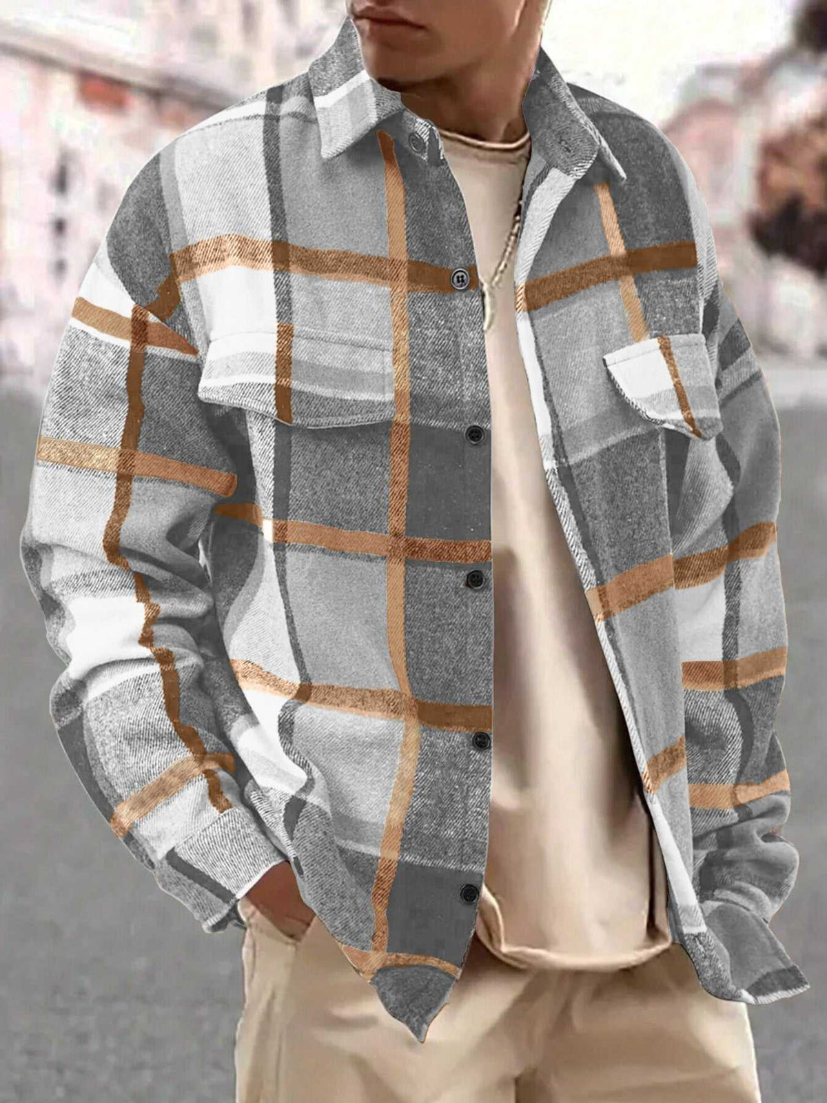 Men's Full Size Casual Plaid Button Up Shirt with Dual Chest Pockets Plus Size 100400070385240 42 Affordable Fashion Under $100 Jerry's Apparel 