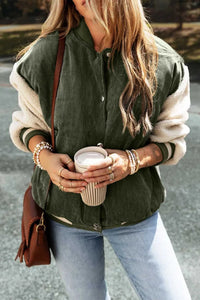 Contrast Baseball Collar Snap Down Long Sleeve Jacket 100100332355792 86 Affordable Fashion Under $100 Jerry's Apparel 