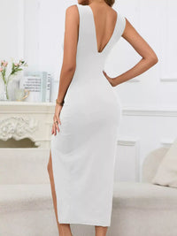 Sleeveless Deep V-Neck Ruched High Slit Bodycon Dress 101001854690361 33 Affordable Fashion Under $100 Jerry's Apparel 