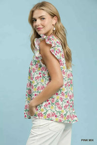 Umgee Floral Print Ruffle Cap Sleeve Shirt 100100121961608 49 Affordable Fashion Under $100 Jerry's Apparel 
