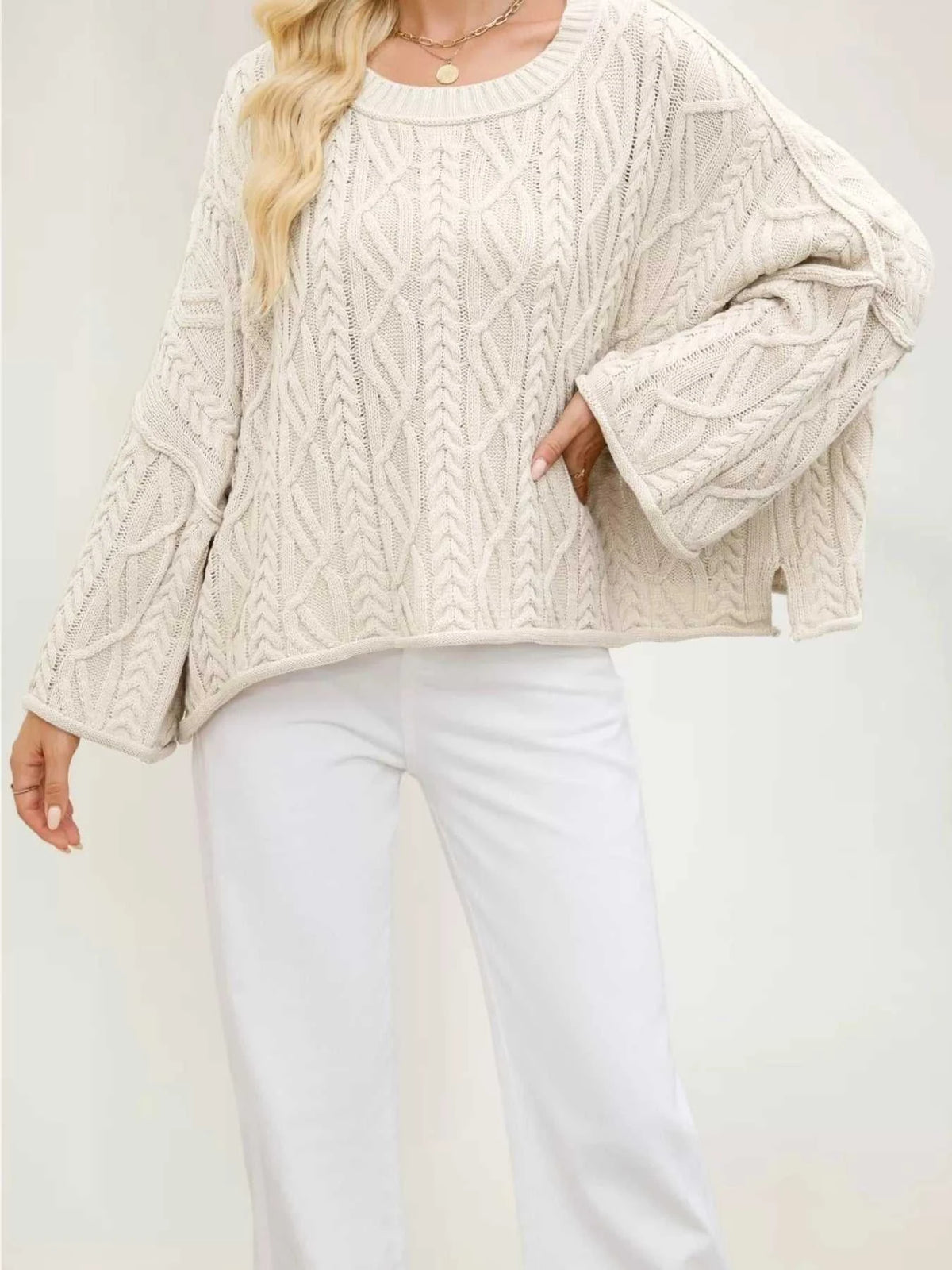 Cozy Cable Knit Drop Shoulder Oversize Sweater 100100624511651 49 Affordable Fashion Under $100 Jerry's Apparel 