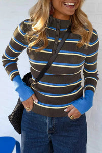 Ribbed Knit Contrast Cuff Henley Button Sweater 101002490031280 45 Affordable Fashion Under $100 Jerry's Apparel 