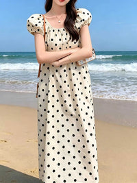 Polka Dot Puff Sleeve Midi Dress 100100808380411 41 Affordable Fashion Under $100 Jerry's Apparel 