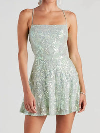Sequin Square Neck Mini Dress 101001434570366 56 Women's Dress Gifts for Her Jerry's Apparel 