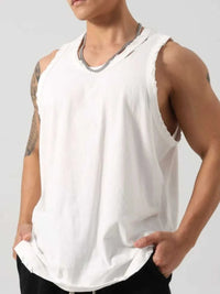 Men's Plus Size Distressed Hem Round Neck Tank 100400419775694 44 Affordable Fashion Under $100 Jerry's Apparel 