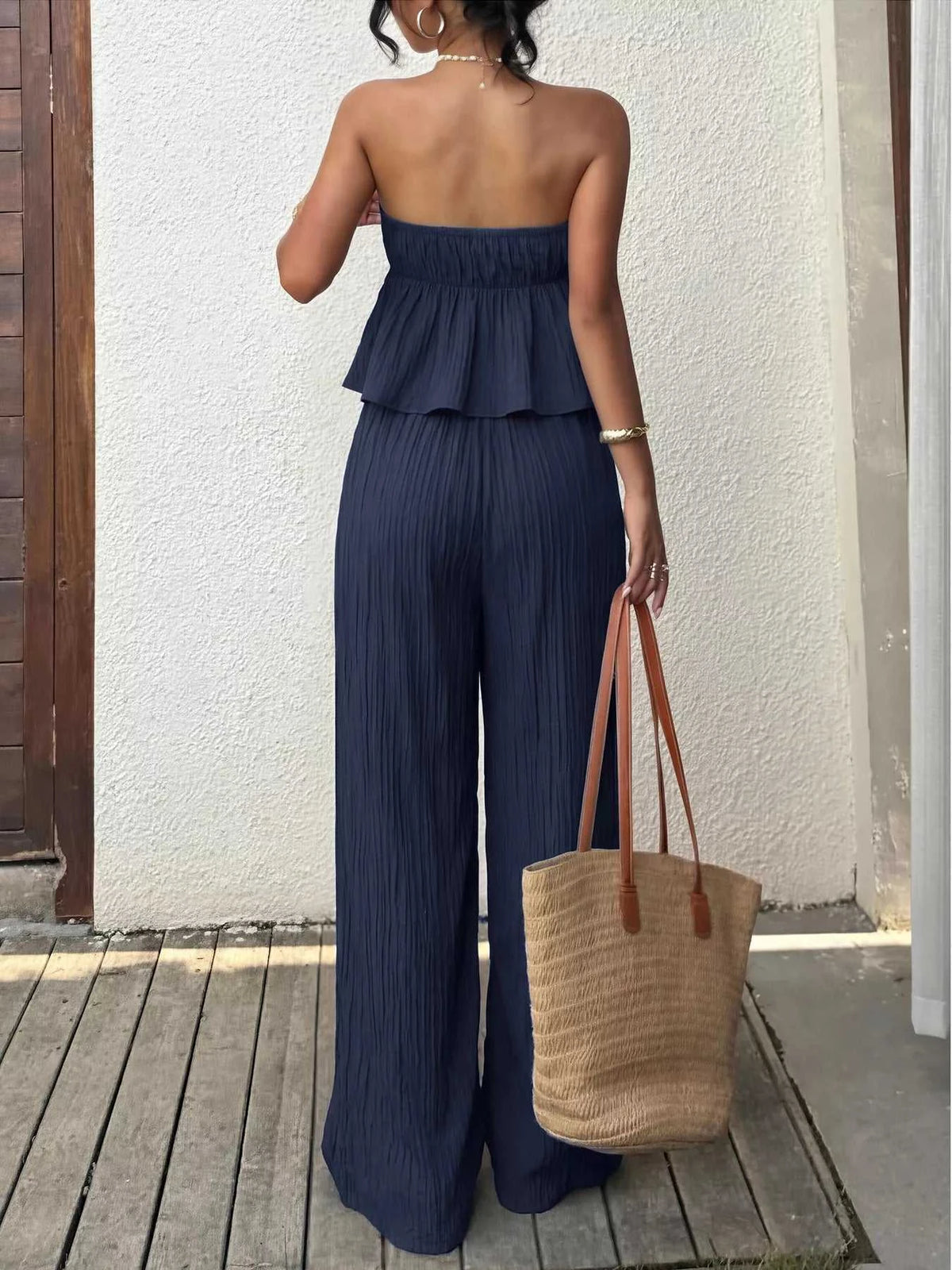 Textured Tube Top & Wide Leg Pants Set 100100753073770 41 Affordable Fashion Under $100 Jerry's Apparel 
