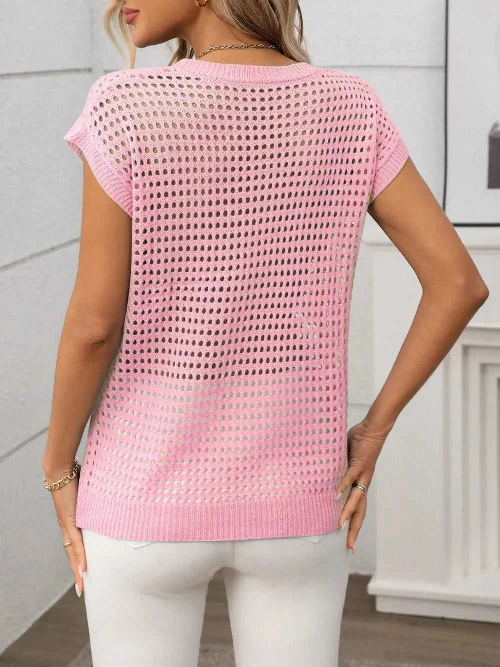 Openwork Round Neck Short Sleeve Knit Cover Up 100100244781953 22 Affordable Fashion Under $100 Jerry's Apparel 