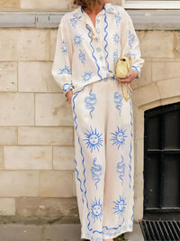 Printed Long Sleeve Shirt and Pants Set