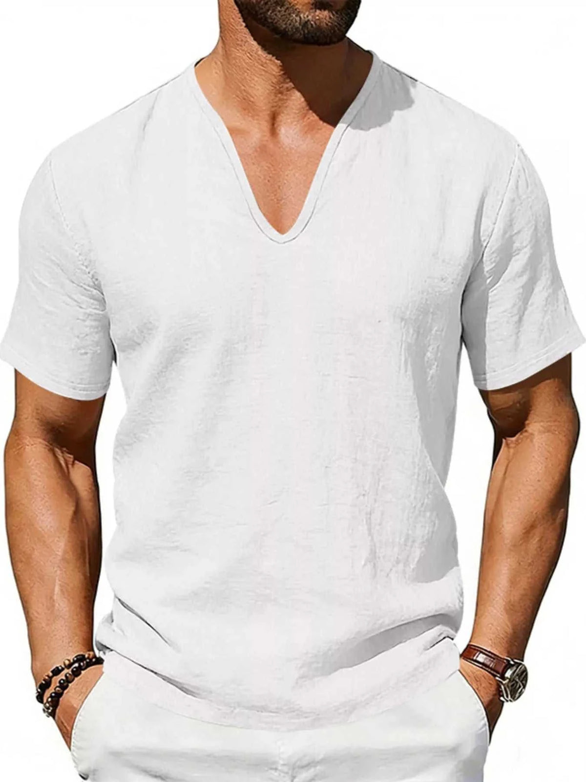 Men's Full Size Casual V-Neck Linen T-Shirt Plus Size 100400496061654 26 Affordable Fashion Under $100 Jerry's Apparel 