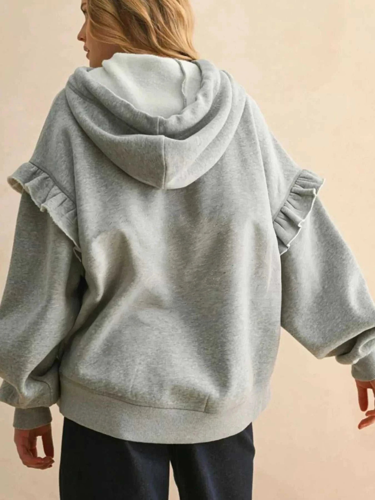 Contrast Rope Drawstring Ruffle Trim Drop Shoulder Baggy Hoodie 100100984131912 52 Affordable Fashion Under $100 Jerry's Apparel 
