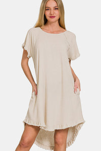 Fringe Edge High Low Flowy Dress with Pockets