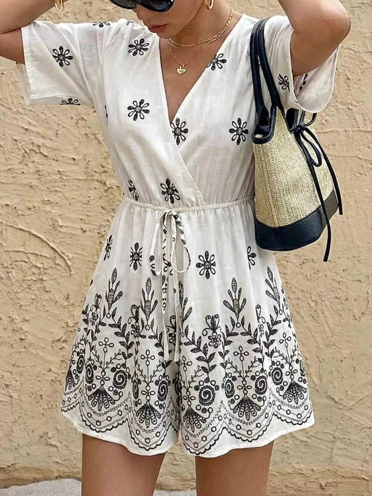 Printed Surplice Half Sleeve Romper 100100885481777 32 Affordable Fashion Under $100 Jerry's Apparel 