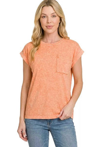 Zenana Halo Snow Washed Cuffed Short Sleeve Tee 100100305191622 23 Affordable Fashion Under $100 Jerry's Apparel 