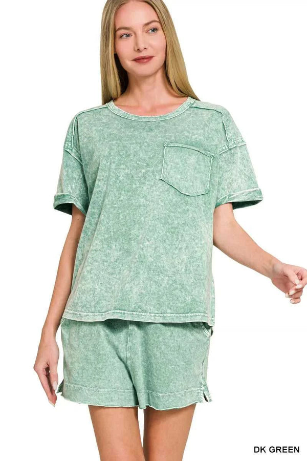 Zenana Halo Snow Washed Exposed Seam Top & Shorts Set 100100554881174 45 Affordable Fashion Under $100 Jerry's Apparel 