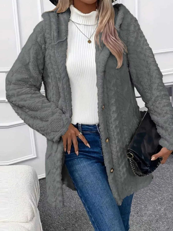 Full Size Button-Down Hooded Outerwear Plus Size