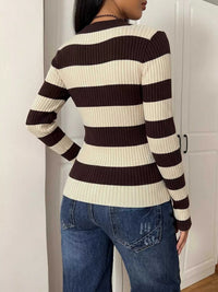 Striped Ribbed Knit Long Sleeve Sweater 100100411888212 40 Women's Sweaters and Knitwear Jerry's Apparel 