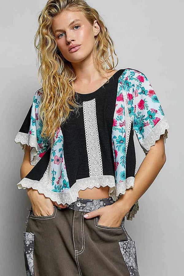 POL Round Neck Ribbed Cropped Top with Lace Detail 100100817091238 59 Affordable Fashion Under $100 Jerry's Apparel 