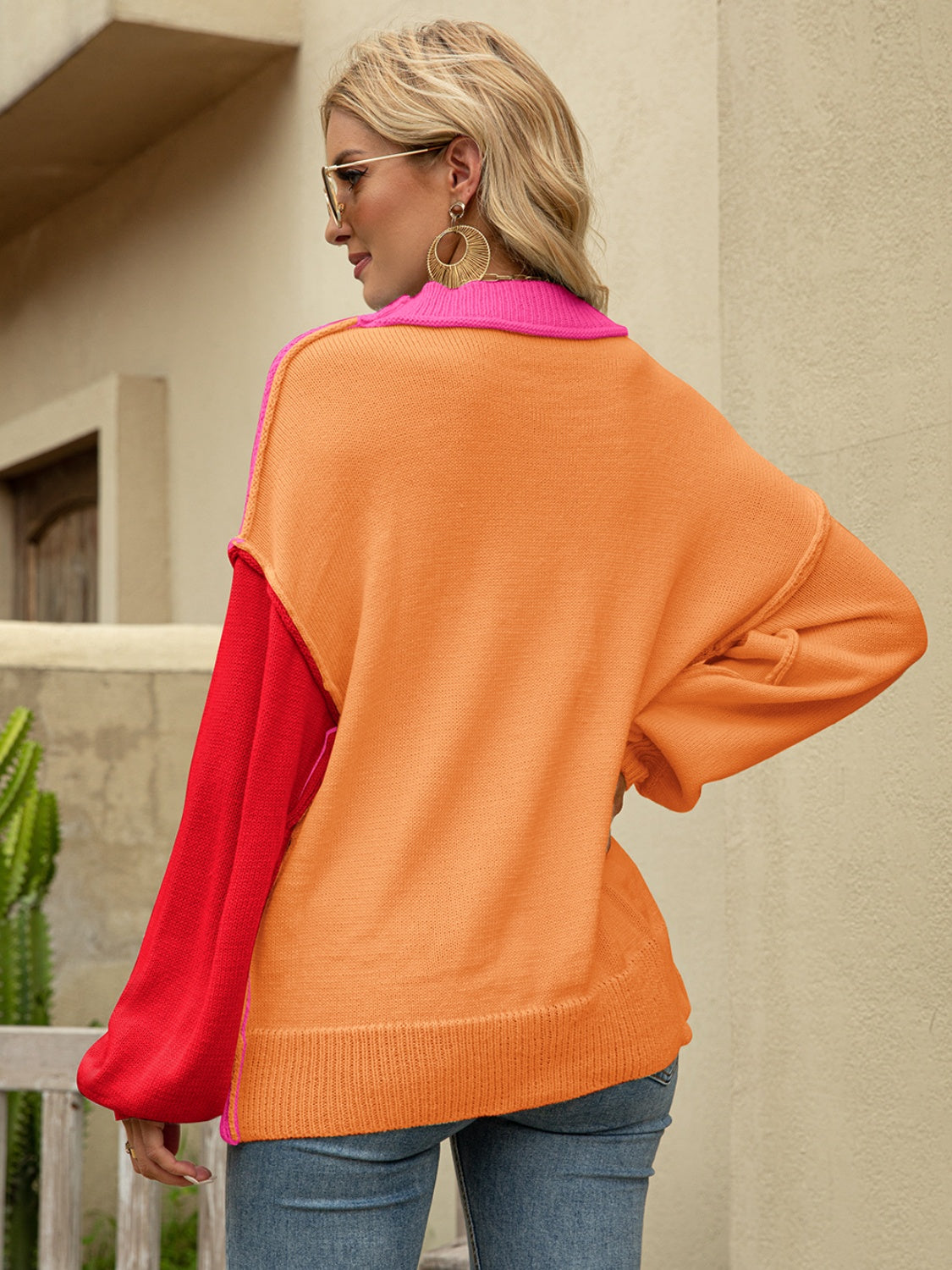 Angel Wings Color Block Dropped Shoulder Sweater