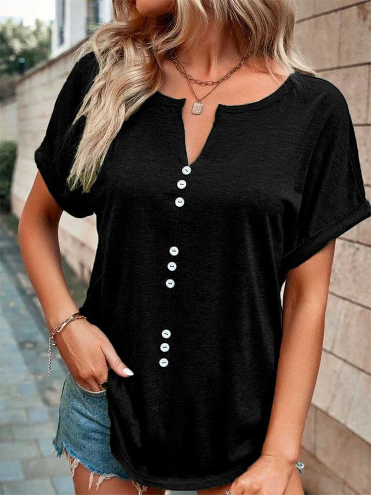 Full Size Decor Button Short Sleeve T-Shirt Plus Size 100100492662512 24 Affordable Fashion Under $100 Jerry's Apparel 