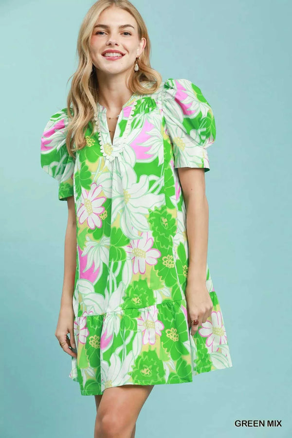 Umgee Floral Puff Sleeve Tiered Mini Dress 100100123971887 60 Affordable Fashion Under $100 Jerry's Apparel 