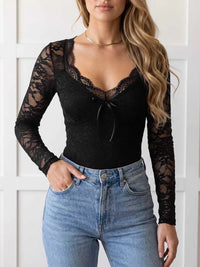 Lace Long Sleeve Bodysuit with Bow Detail 101001034927800 34 Affordable Fashion Under $100 Jerry's Apparel 