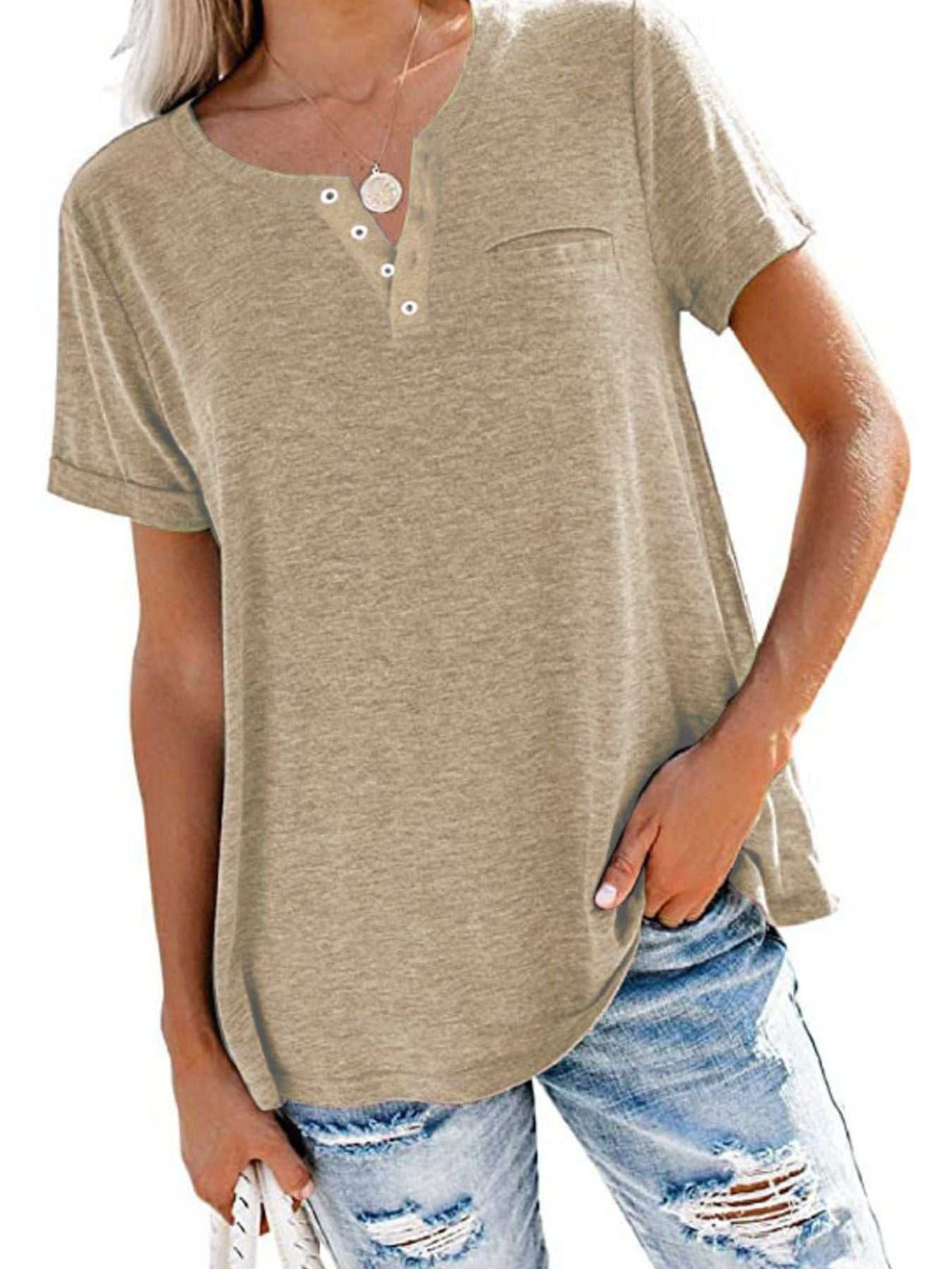 Full Size Casual Button-Front Pocket T-Shirt Plus Size 100100332926405 27 Affordable Fashion Under $100 Jerry's Apparel 