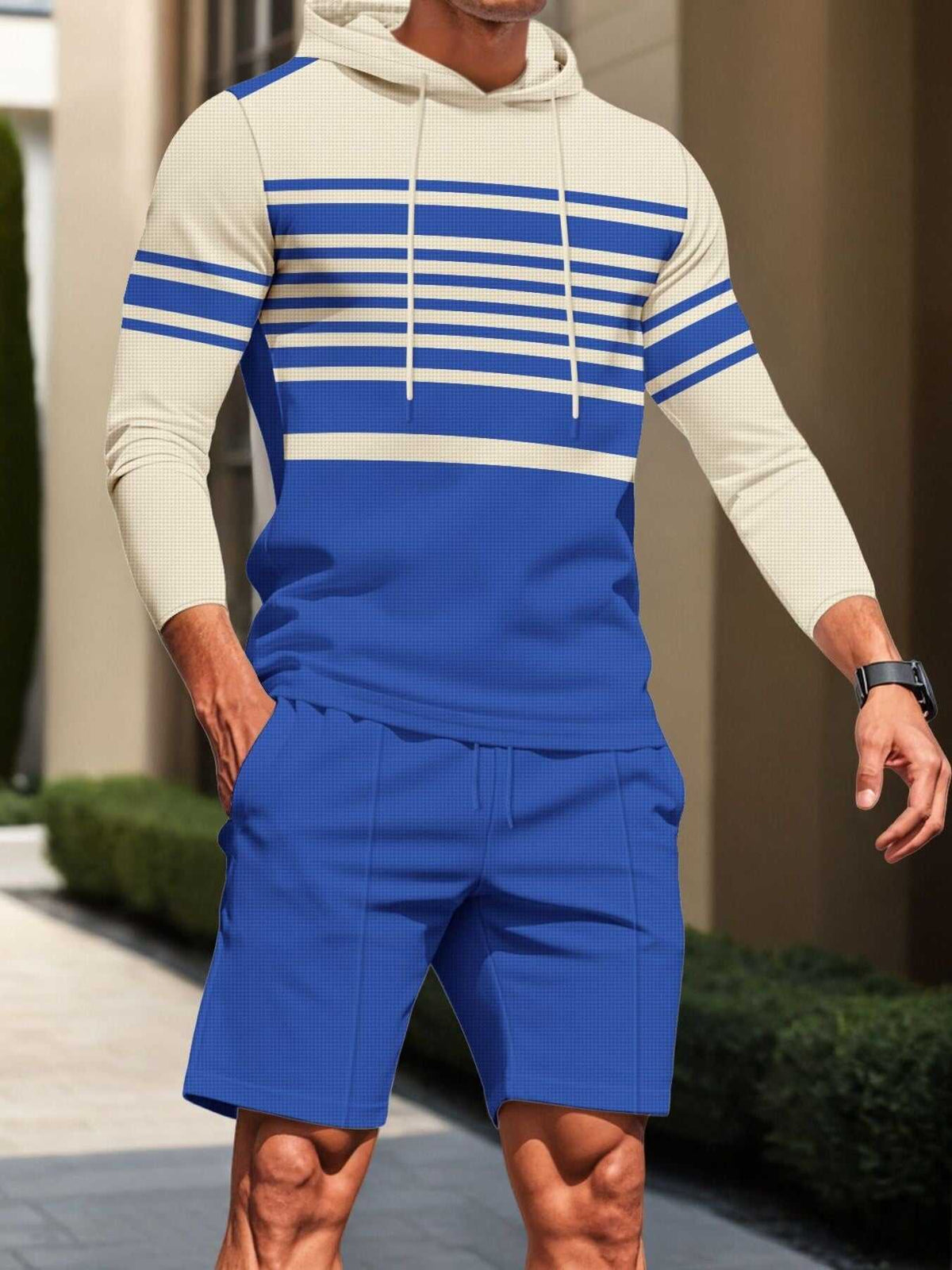 Men's Full Size Striped Hoodie & Shorts Casual Set Plus Size 100400695113580 41 Affordable Fashion Under $100 Jerry's Apparel 
