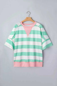 Stripe Exposed Seam Ribbed Patchwork Oversized Tee 100100861137572 24 Affordable Fashion Under $100 Jerry's Apparel 