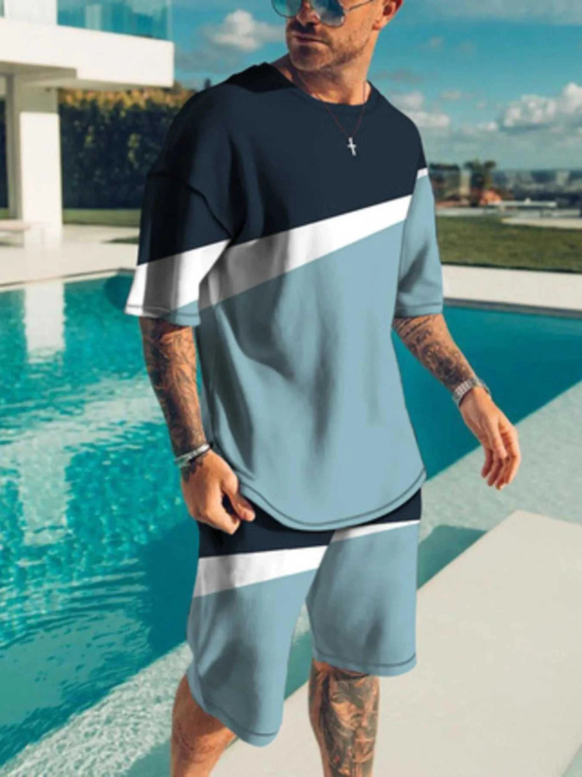 Men's Full Size Contrast Short Sleeve Top and Shorts Set Plus Size 100400384929913 27 Affordable Fashion Under $100 Jerry's Apparel 