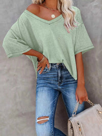 Waffle Knit V-Neck Short Sleeve T-Shirt 100100993990875 26 Affordable Fashion Under $100 Jerry's Apparel 