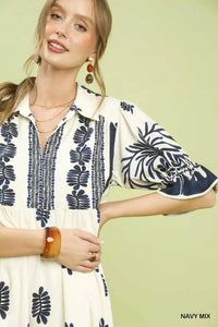 Umgee Border Print Midi Dress with Puff Sleeves 100100999481201 53 Affordable Fashion Under $100 Jerry's Apparel 